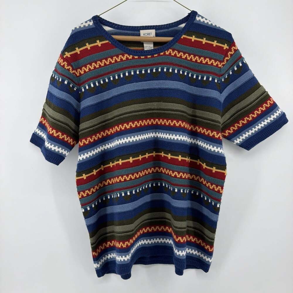 Koret City Blues Vintage Women's Sz L Striped Knit Crew Neck Short Sleeve